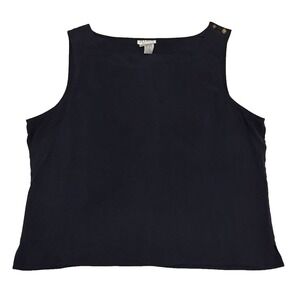 Vtg Women's 100% Silk Navy Sleeveless Top XL Quiet Luxury Capsule Old Money